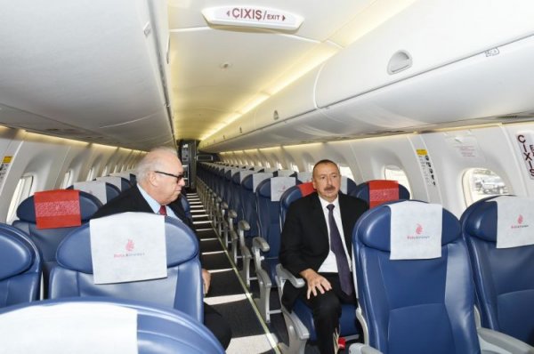 Президент ознакомился с первым самолетом Embraer-190 авиакомпании Buta Airways