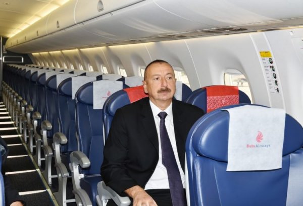 Президент ознакомился с первым самолетом Embraer-190 авиакомпании Buta Airways